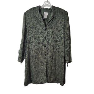 Koret Womens Floral Pattern Button-Down Tunic-Style Layering Blouse, 3/4 Sleeve